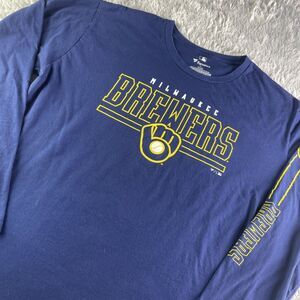 Milwaukee Brewers Shirt Mens Extra Large Blue Long Sleeve Tee MLB Baseball